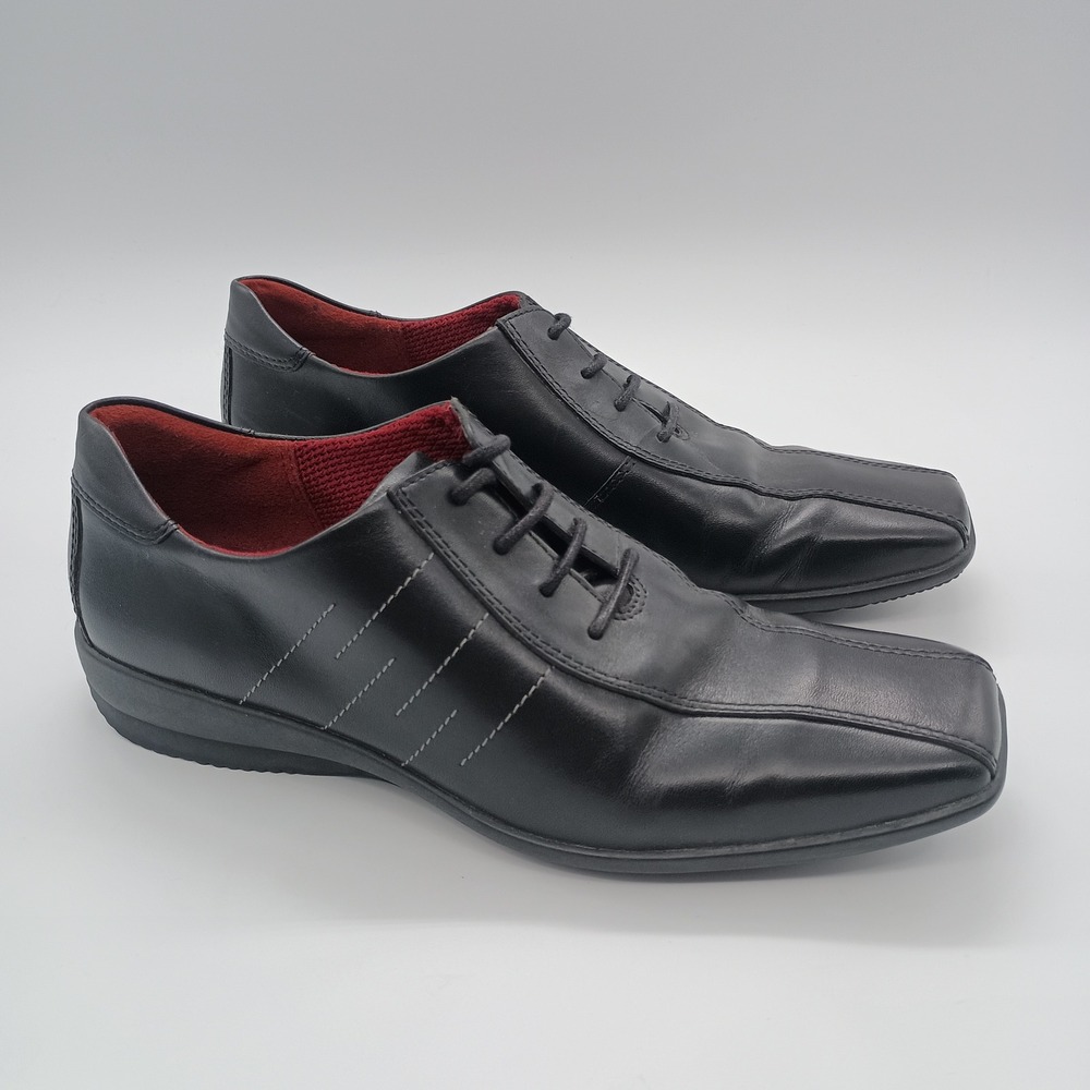 ECCO Black Leather Square Toe Lace Up Oxford Shoes Red Lining Womens 37